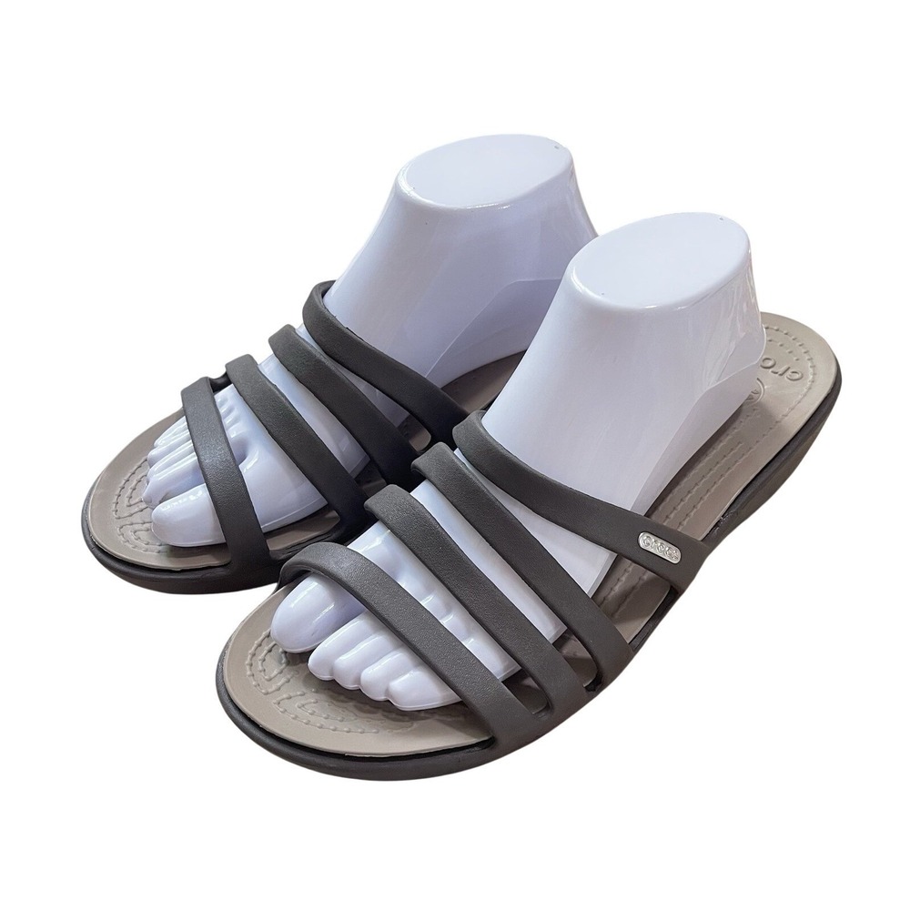 Crocs Rhonda Brown Tan Wedge Slip on Sandals Women's 11 Slide Strappy Beach Pool